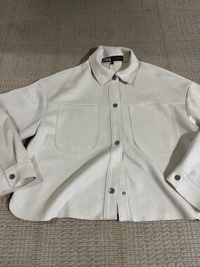 Zara Cream Snap-Front Overshirt Jacket